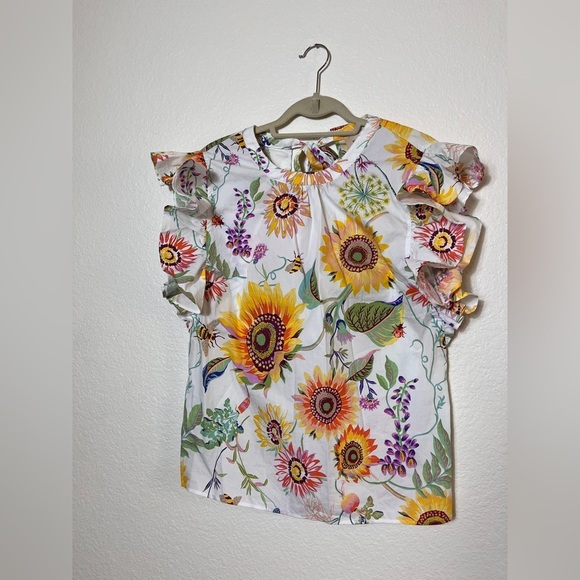 Elie Tahari Womens White & Multi Color Floral Blouse Size Large - Picture 1 of 9
